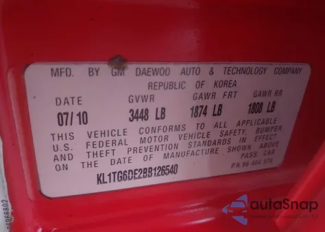 2011 Chevrolet Aveo 2Lt from USA, damaged, VIN KL1TG6DE2BB126540